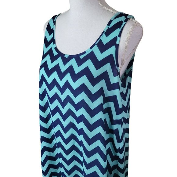 Pink Republic Chevron Sheer Dress Blue Teal Womens Large Sleeveless Ligtweight - Picture 2 of 10